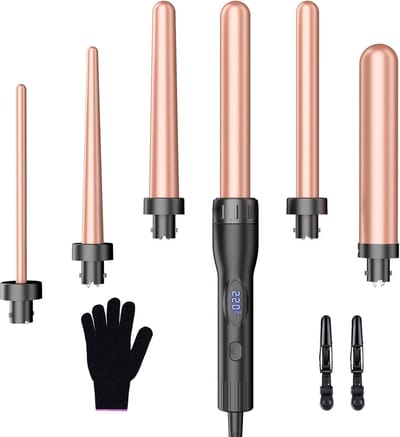 Krultang Set - Haarstyling Tool - Verschillende Looks - Instelbare Temperatuur - 6-in-1 Opzetstukken