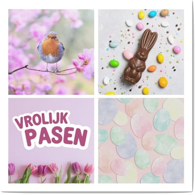 Luxe Vierkante Vrolijk Pasen Wenskaart - Paaskaart - 13,5x13,5cm - gevouwen kaart Inclusief gekleurde envelop
