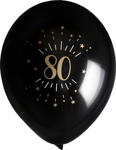 Santex verjaardag leeftijd ballonnen 80 jaar - 8x stuks - zwart/goud - 23 cm - Feestartikelen