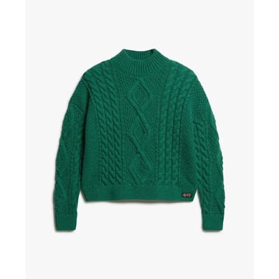 Superdry - Gebreide Aran kabeltrui met polokraag - Dames - Sweaters