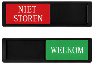 Welkom Niet Storen Schuifbordje - Deurbordje Zwart - Niet Storen - Kantoor Vergaderruimte - Plakstrip & Magneet - 17,5 x 5 cm - Otrevo