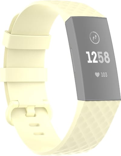 By Qubix - Compatible Fitbit bandje - geschikt voor Fitbit Charge 3 - Fitbit Charge 4 siliconen diamant pattern bandje - Maat: Large - Lichtgeel - Horlogeband - smartwatchbandje