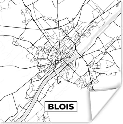 Poster Stadskaart - Blois - Plattegrond - Kaart - Frankrijk - Zwart wit - 100x100 cm XXL