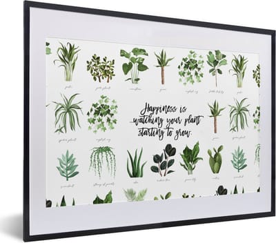 Fotolijst incl. Poster - Quotes - Spreuken - Happiness is... watching your plant starting to grow - 40x30 cm - Posterlijst