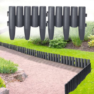 10 Stuks Houtlook Gazonrand, elk 28x24cm, Kunststof Bloembedranden [totale lengte 2,8m], Antraciet Borderrand voor Tuin/Perk/ Gazon , NAIZY