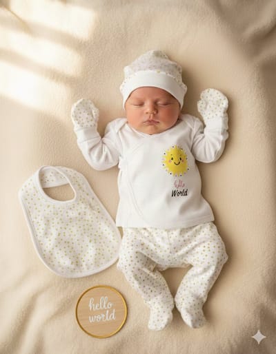 Hello world - 5-delige Newborn kledingset - Jongens/meisjes - Baby - Newborn kleding - Newbornset - Babykleding - Babyshower cadeau - Kraamcadeau