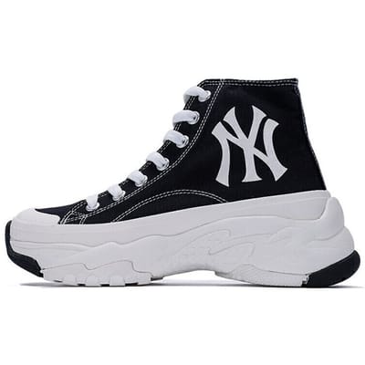 MLB Chunky High New York Yankees Confortables Semelle Épaisse Antidérapantes Résistantes à l'Usure Chaussures Hautes en Toile Unisexes Sneakers Noir 32SHU1111-50L 45 black
