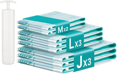 SONGMICS - Vacuumzakken - Vacuumzakken kleding - Herbruikbaar met Handpomp - Set van 8 voor Kleding en Reizen