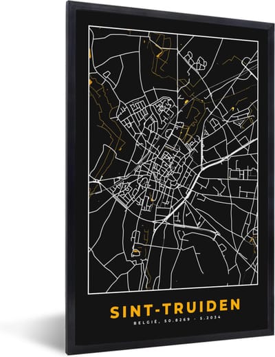 Fotolijst incl. Poster - Plattegrond - Goud - Sint-Truiden - Kaart - Stadskaart - 40x60 cm - Posterlijst