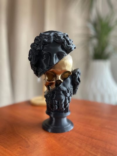 3D Geprint Romeins Standbeeld Buste Sculptuur Goudzwart Kunst Woondecoratie Oud-Griekse Stijl | Black / 30 cm / 11.8 inch