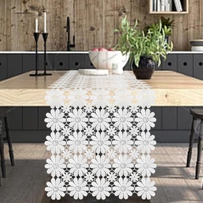 Macramé Tafel Runner Boho Bruiloft Decoratie, Witte Haak Doilies Commode Sjaal Kant Boerderij Tafel Runner voor Huis Feest Eetkamer 40x120cm black