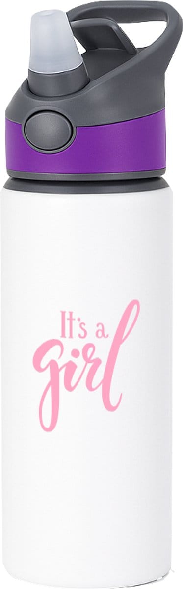 Hacebo® - It's a girl waterfles met rietje paars - Baby - Kersverse ouders - Geboorte kraamcadeau meisje - babyshower - water fles - 650ML