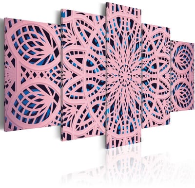 Schilderij - Exotisch Roze , Mandala , 5 luik