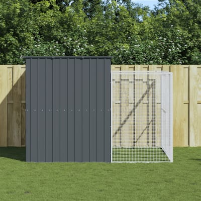vidaXL - Hondenhok - met - ren - 214x253x181 - cm - gegalvaniseerd - staal - antraciet
