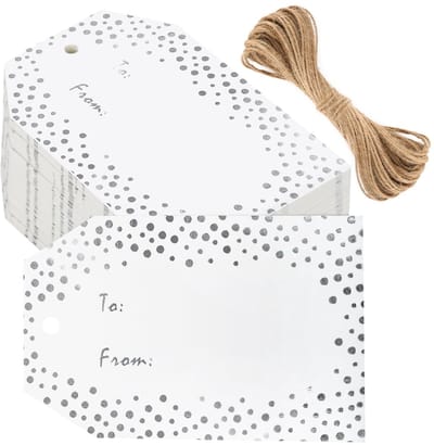 Dailygoody - Cadeauhanger - Papieren etiketten - Gouden puntfolie - Zilver - To From - Geschikt voor verjaardagen en kerst - 50 stuks