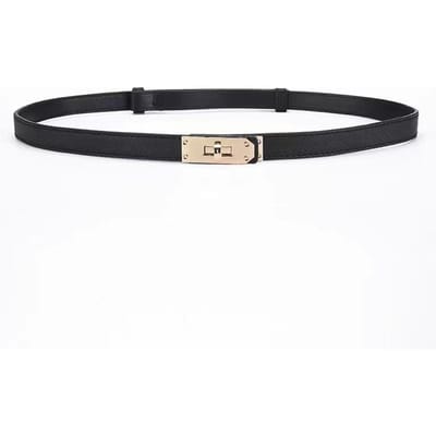 Nieuwe mode retro echt leer verstelbare gouden gesp riem vrouwen dunne koeienhuid riemen vrouwelijke jeans jurk tailleband zwart