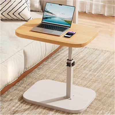 REDOM C-Vorm Bijzettafel – 37x24 cm – 360° Draaibaar Blad en Verstelbare Hoogte 45-80 cm – Ruimtebesparende Sofa Bijzettafel voor Woonkamer en Slaapkamer – Hout en Staal