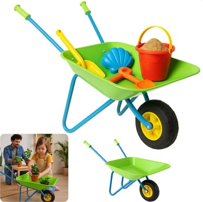 Cheqo® Metalen Kinderkruiwagen - Kruiwagen voor Kinderen - Speelgoed Kinderen Tuin - Tuinieren Voor Kinderen - Tuinkruiwagen - Kindertuingereedschap