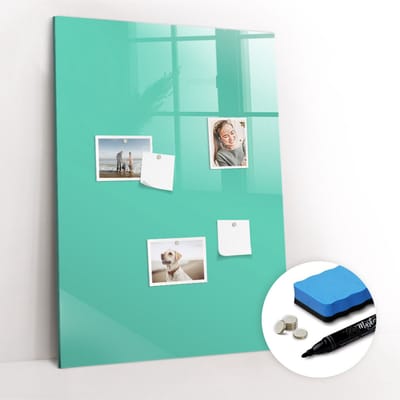 Tulup Whitebord - Kleur Turquoise Magneetbord - 70 cm x 100 cm - Memobord Magnetisch - Design Memobord - Magnetic Board - Inspiratiebord Kantoor - Inclusief Gratis Magneten & Marker & Spons - Magnetisch Memobord - Memobord Glas