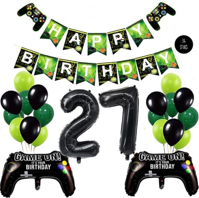 Snoes Mega Game Gamers Helium Verjaardags Ballonnen Feestdecoratie Black Cijfer Ballon nr 27