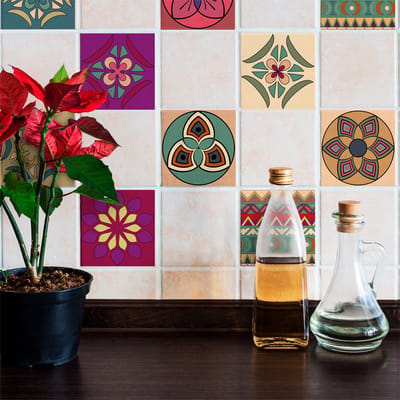 Zelfklevende tegelmuurstickers voor keuken en badkamer - 12 Melilla Azulejo tegelstickers - 12 stickers 10x10cm