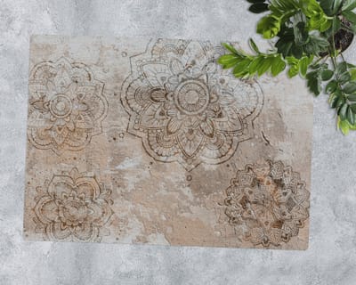 Coloray Vloerbeschermer - Mandala op steen Vloerbeschermer Tapijt - 140x100 cm - Bruin Bureaustoelmat - Vloerbeschermer Vinyl - PVC Vloerbeschermer - Rechthoekige Mat - Vintage Thema