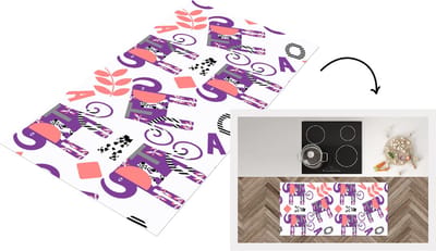 Keukenloper - Loper keuken - Olifanten - Bladeren - Paars - Patroon - 120x60 cm - Keukenloper vinyl