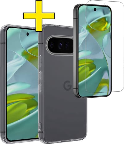 Hoesje - Met Screenprotector - Geschikt voor Google Pixel 9 Pro - Sterk & Shockproof - Back Cover - Siliconen Case - Telefoon Hoes - Telefoonhoesjes - Transparant