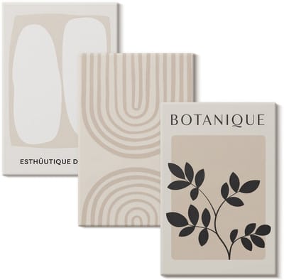 Wallfluent Set van canvas schilderijen - Boho delicate posters met abstracte plantenmotieven Canvas Schilderijen Set - set 3 stuks 20x30 cm - Beige Set van Canvas Prints - Abstractie Canvas Kunst Set - Boheemse Canvas Kunst Set