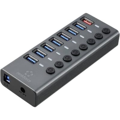 Renkforce RF-HUB-380 RF-6049086 USB-hub 8 poorten USB-A USB 3.2 Gen2 10 GBit/s Individueel schakelbaar, Met status-LEDs, Met aluminium behuizing