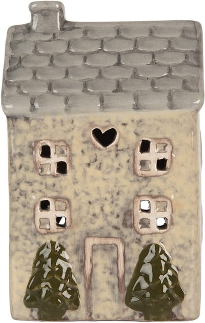 Clayre & Eef Waxinelichthouder Huis 9x8x15 cm Beige Keramiek