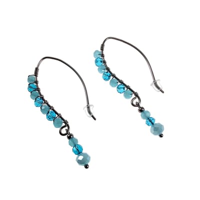 55mm Grote Haakoorbellen met Turquoise Kristallen - RVS - Handgemaakt - Elegant en fris design - Gebogen haakoorbellen