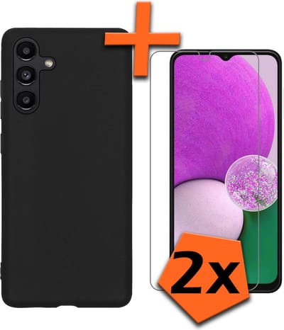 Hoes - Met 2x Screenprotector - Geschikt voor Samsung Galaxy A13 5G - Sterk & Shockproof - Back Cover - Siliconen Case - Telefoon Hoes - Zwart