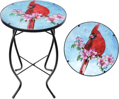 Mozaïek bijzettafel - Tuin tafel - Buitenmeubilair - Handgemaakt glas - 35 cm rond - Kardinaal