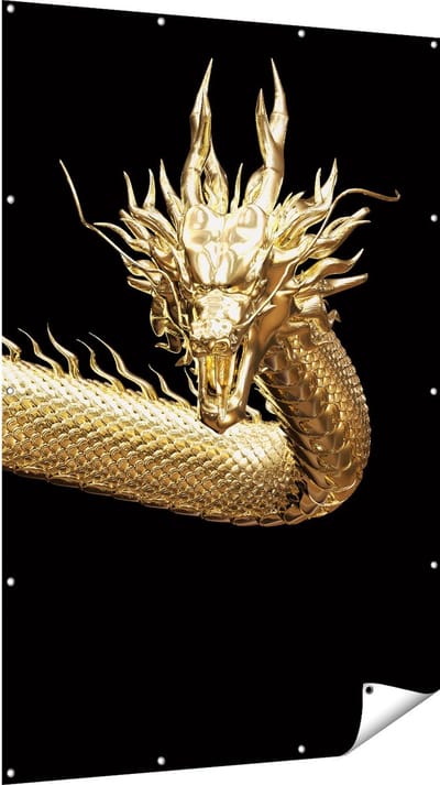Gards Tuinposter Gouden Draak - 120x180 cm - Tuindoek - Tuindecoratie - Wanddecoratie buiten - Tuinschilderij
