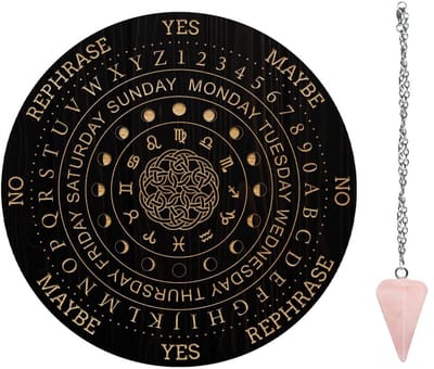 Dailygoods- Heksenpendelbord 20x0,4 cm - Houten Planchette - Rozenkwarts Kristal Pendel - Waarzeggerij Gereedschap - Geest Altaar Decoratie - Waarzegbord