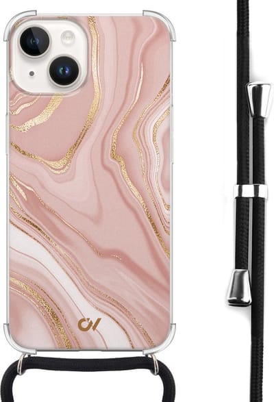 Casevibes - Telefoonhoesje met koord - Geschikt voor Apple iPhone 14 - Rose Marble - Roze -
