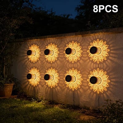 8-delige Rozenprojectielamp Zonne-energie IP65 Gazonlamp voor Buiten - Tuin, Terras, Pad, Feestdecoratie.