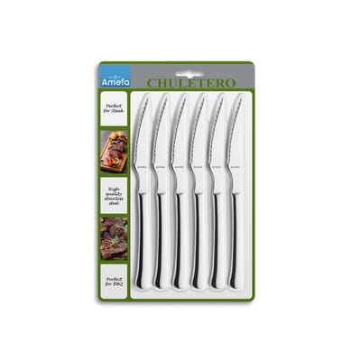 Amefa Chuletero - Steakmessen - 6 delige steakmessenset - RVS - Zilver - Vaatwasserbestendig - Vleesmes