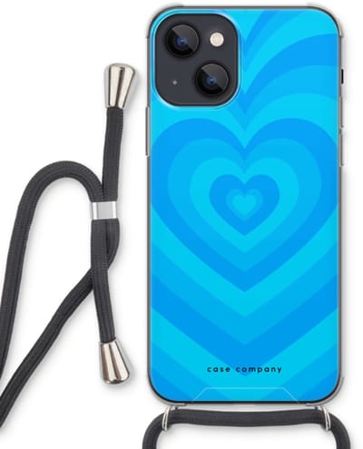 Case Company® - Hoesje met koord geschikt voor iPhone 13 hoesje met Koord - Hart Blauw - Telefoonhoesje met Zwart Koord - Bescherming aan alle Kanten en Over de Schermrand