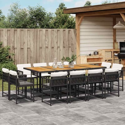 vidaXL - 13-delige - Tuinset - met - kussens - poly - rattan - zwart