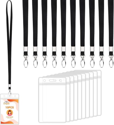ID-kaarthouder met Lanyard - Badgehouder Kaarthouder - Identificatie Tonen - Transparant PVC Materiaal - 10 stuks - Zwart