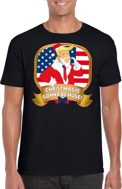 Foute Kerst Donald Trump t-shirt - Christmas is gonna be huge - zwart - voor heren - Kerst shirts S