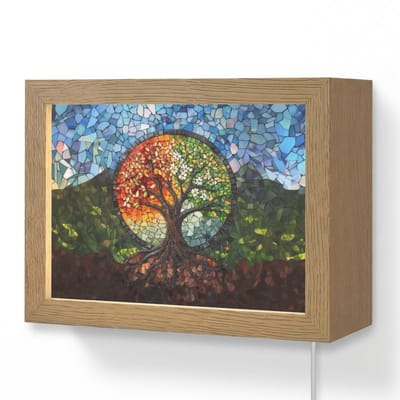 Wandlamp 20x15 cm - Oplaadbaar - Boom - Seizoenen - Mozaïek - Bergen - Wandlampen binnen woonkamer - Slaapkamer lamp met kabel - Decoratieve nachtlamp - Vloerlamp snoer