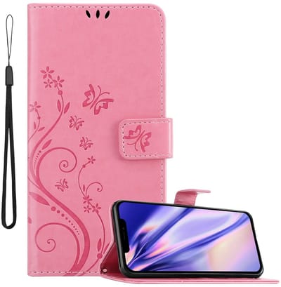 Cadorabo Hoesje geschikt voor Apple iPhone 12 / 12 PRO in BLOEMEN ROZE - Beschermhoes in bloemmotief met magnetische sluiting, standfunctie en kaartsleuven Book Case Cover Etui