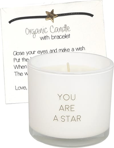 MY FLAME - sojakaars met wensarmbandje - 'You are a star' - Fresh Cotton - 35 branduren - Wit