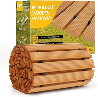 Houten Tuinpad - Uitrolbare Loopbrug - Buiten Paden - Antislip Oppervlak - 366 x 45 cm - Teak