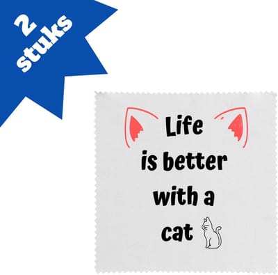 Akyol - life is better with a cat brillendoekjes - Katten - katten liefhebbers - verjaardag - cadeau - kado - geschenk - 17,8 bij 17,8 cm - 2 stuks