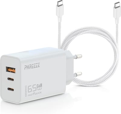 3-in-1 USB C Adapter 65W - 2 Meter Oplader USB C naar USB C Kabel - Snellader voor Laptop, Telefoon, Tablet, Koptelefoon, Oortjes, Powerbank etc.,