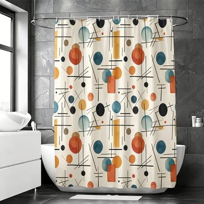 Floraweg douchegordijn, badkamergordijn, retro geometrisch patroon, digitaal bedrukt, schimmelbestendig, inclusief 12 haken, waterdicht, machinewasbaar, polyester, 180 x 200 cm